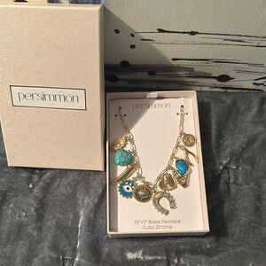 Persimmon 16” with 3” extender brass evil eye charm necklace